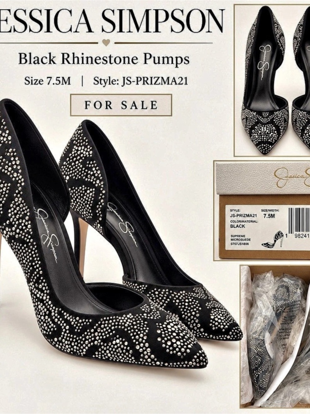Jessica Simpson Prizma D'Orsay Pump Rhinestone Heels Black US 7.5M